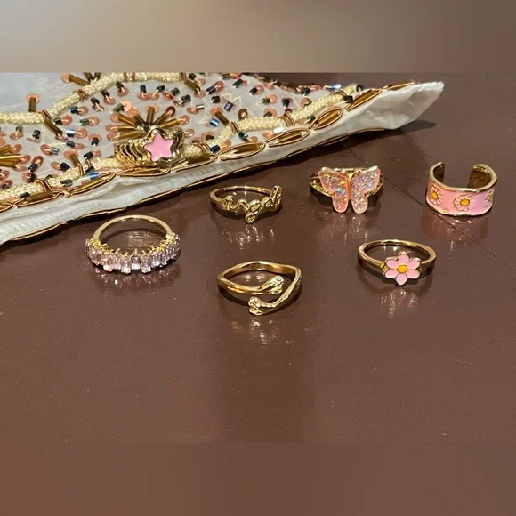 Gold and Pink Butterfly Ring Set - Picture 8 of 8